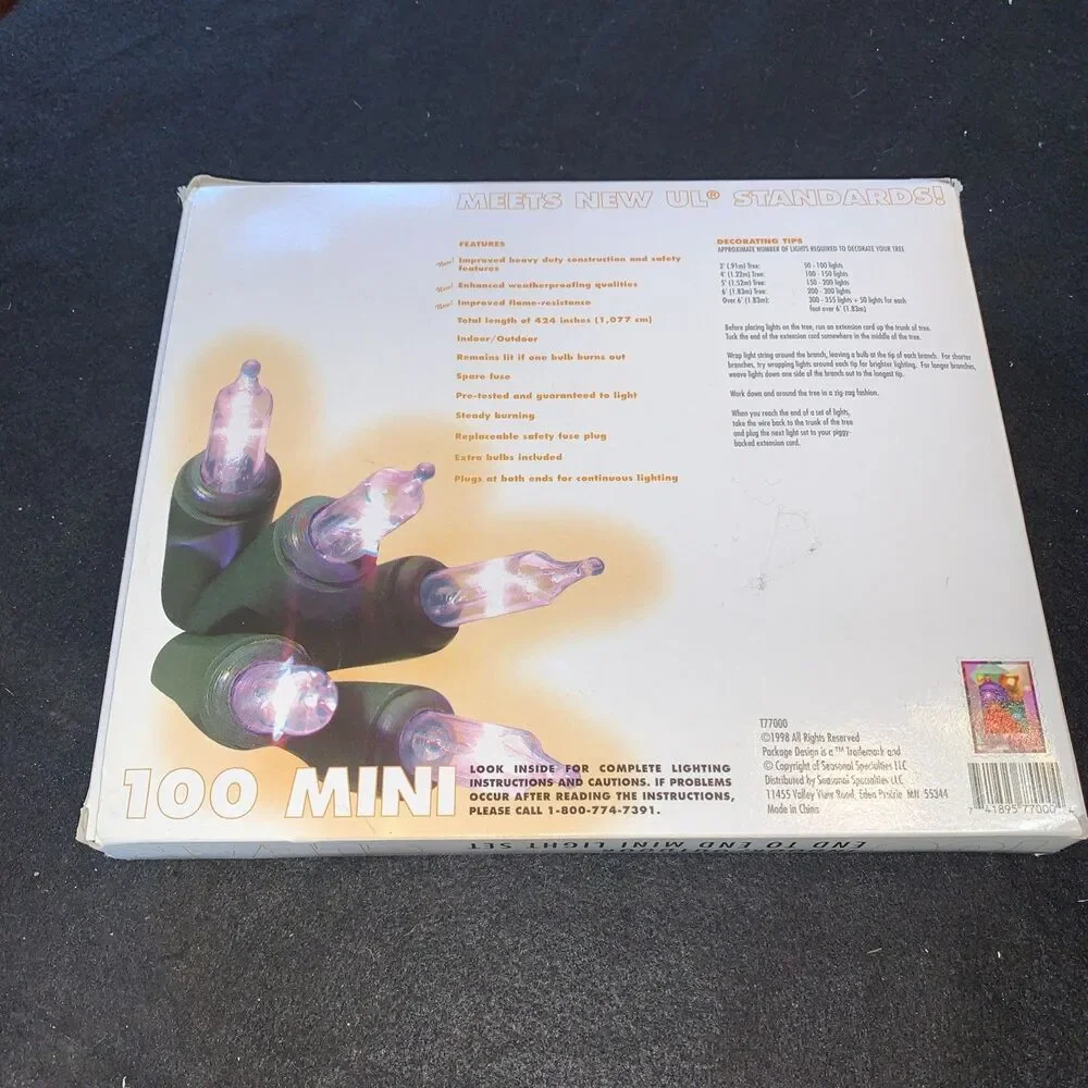 SEASONAL SPECIALITIES  100 INDOOR/OUTDOOR END TO END MINI LIGHT SET VINTAGE 1998